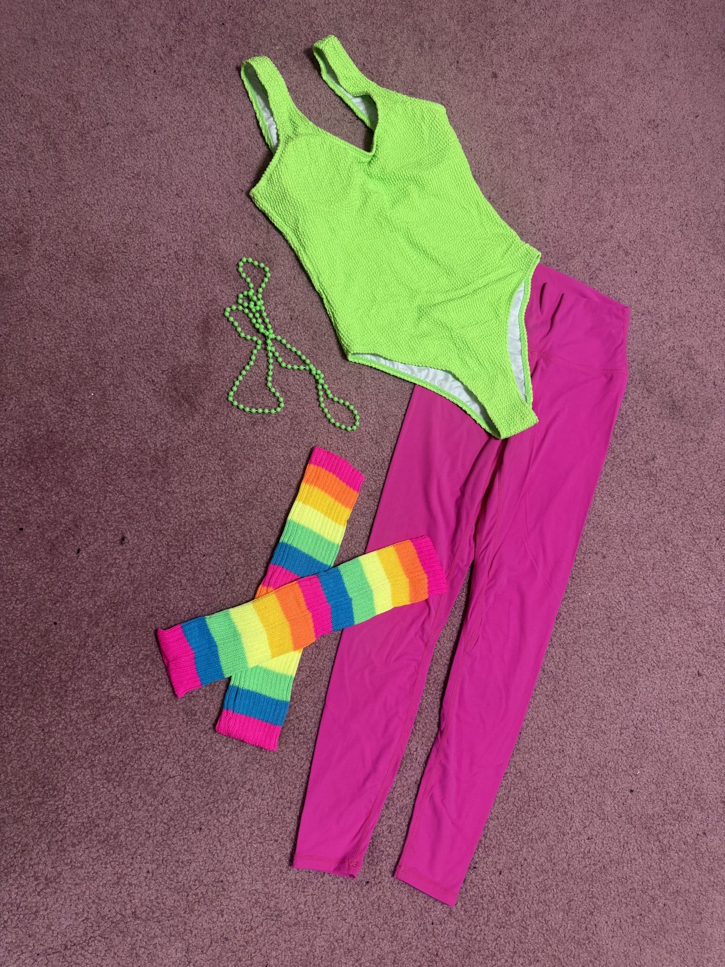 New Medium Neon Rainbow 80s Workout Bodysuit Outfit Costume Festival Rave