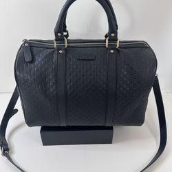 GUCCI Handbag Women’s Black Boston Leather Microguccissima (Authentic)