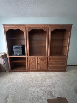 Oak Wood 3-Section Wall Unit Entertainment Center