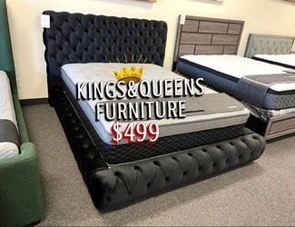 New Queen bed frame with mattress