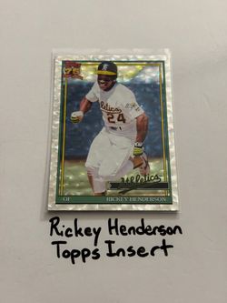 Rickey Henderson Oakland A’s Hall of Fame Outfielder Topps Short Print Insert Card.