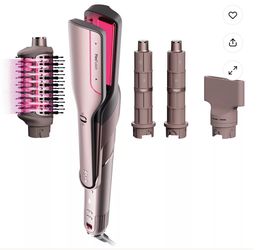 Shark - FlexFusion Air Straightener & Hair Dryer, Fusion Ceramic Brush Styler, with Auto-Wrap Curlers & Concentrator - Cosmic Blush