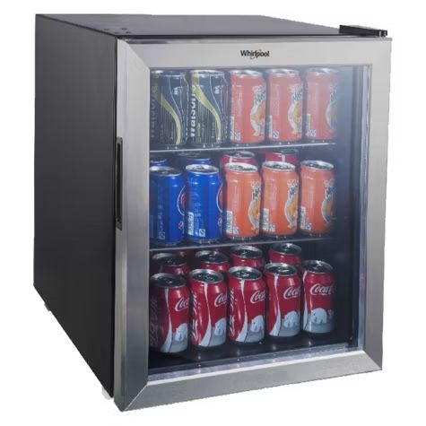 Whirlpool 2.7 cu ft Mini Refrigerator Beverage Center - Stainless Steel - Drink Fridge, 81 Cans, Glass Door