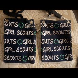 2 BLACK CANVAS GIRL SCOUTS OFFICIAL PURSE HANDBAG WITH STRAP AND ZIPPER