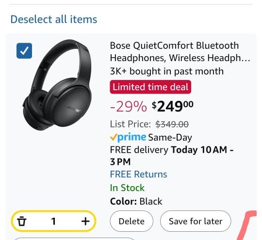 Bose QuietComfort Bluetooth Headphones, Wireless Headphones with Active Over Ear Noise Cancelling and Mic, Deep Bass, Up to 24 Hours of Playtime, Blac
