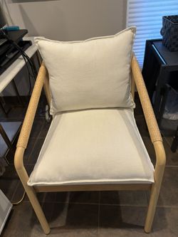 Wooden Chair & Ottoman w Cushions