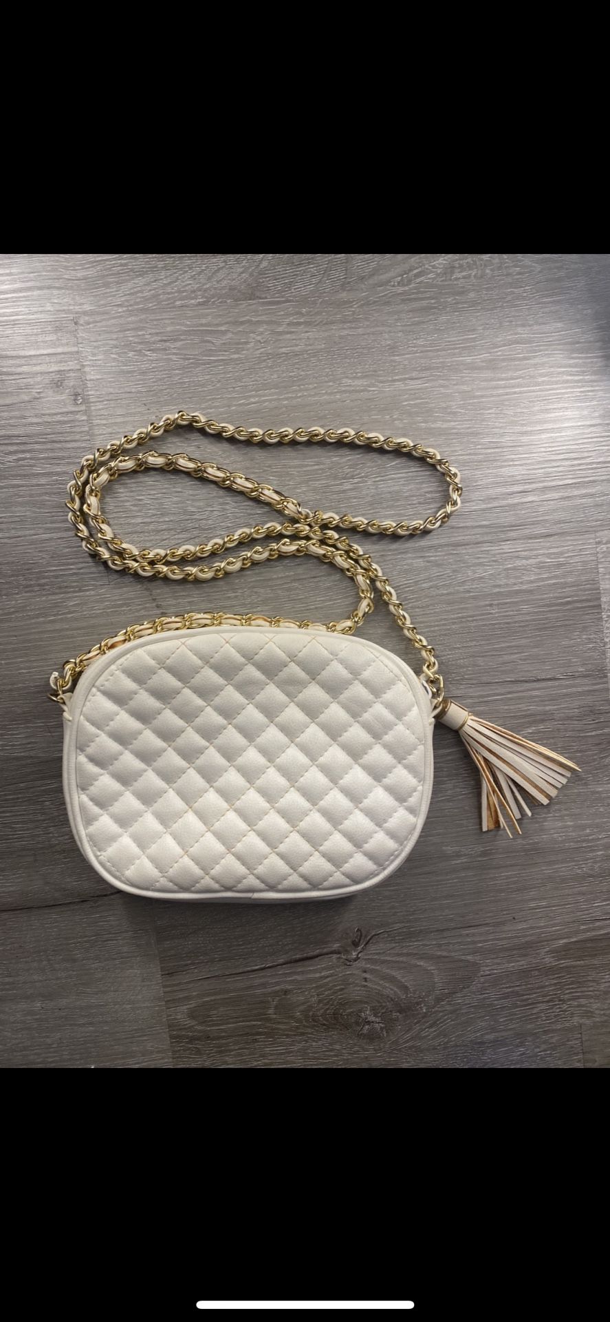 Quilted White Crossbody Bag with Gold Chain Strap | Lord & Taylor