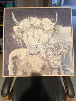 Highland Cow Canvas Wall Art with Wood Frame