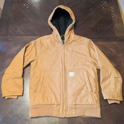 Carhartt Youth Medium Brown Work Jacket Full Zip Hooded Canvas
