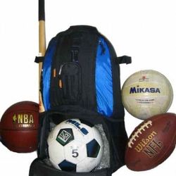 Baseball Backpack with side pocket for Bats Water Bottle compartment for helmet Basketball Volleyball Football Soccer ball Royal Blue