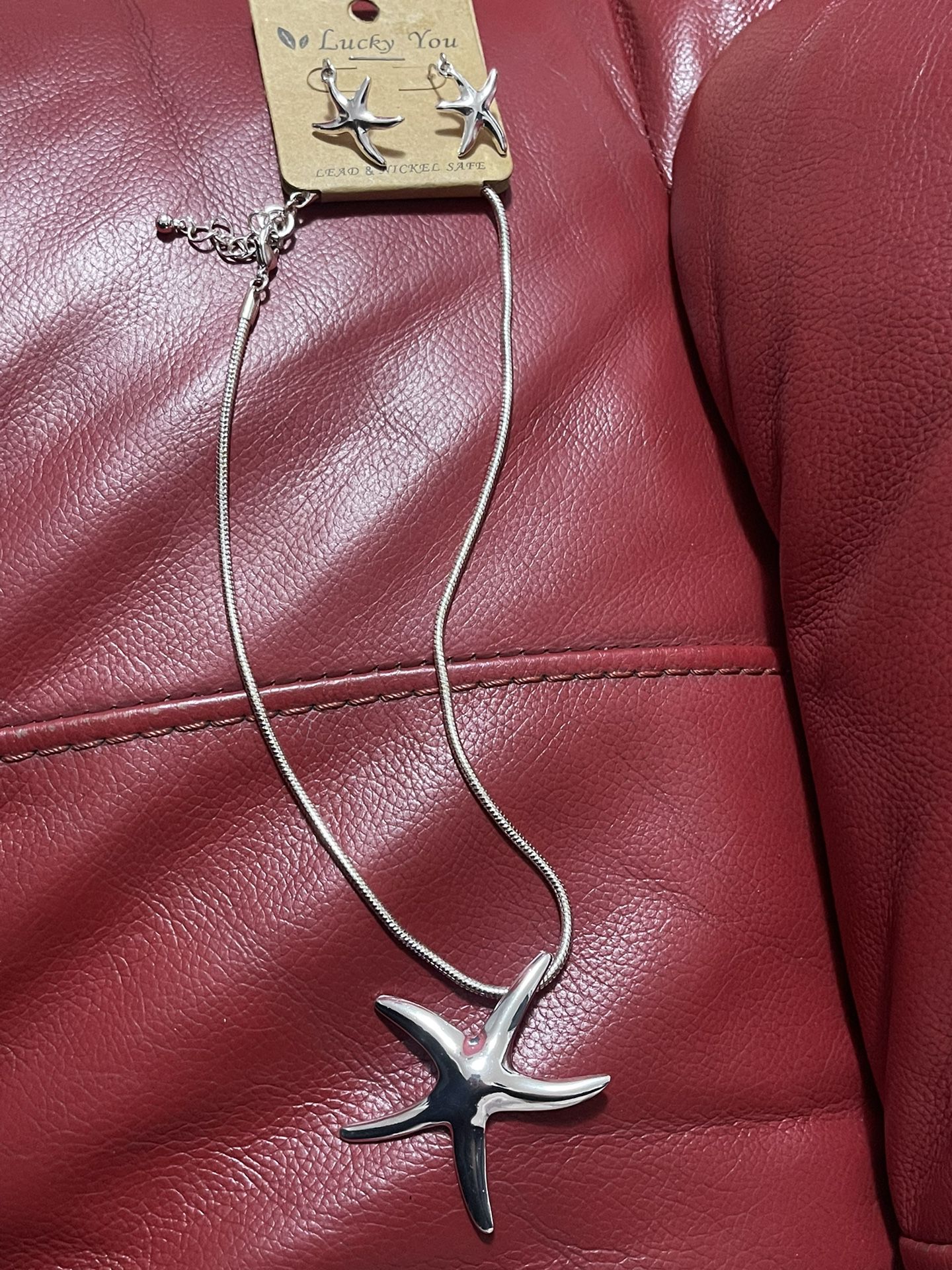 Silver and Gold Starfish Necklace And Earrings Set