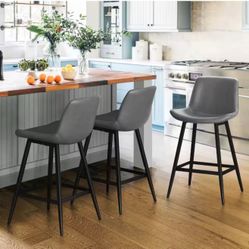 30 in. Gray Bar Stool with Faux Leather Seat Set of 4