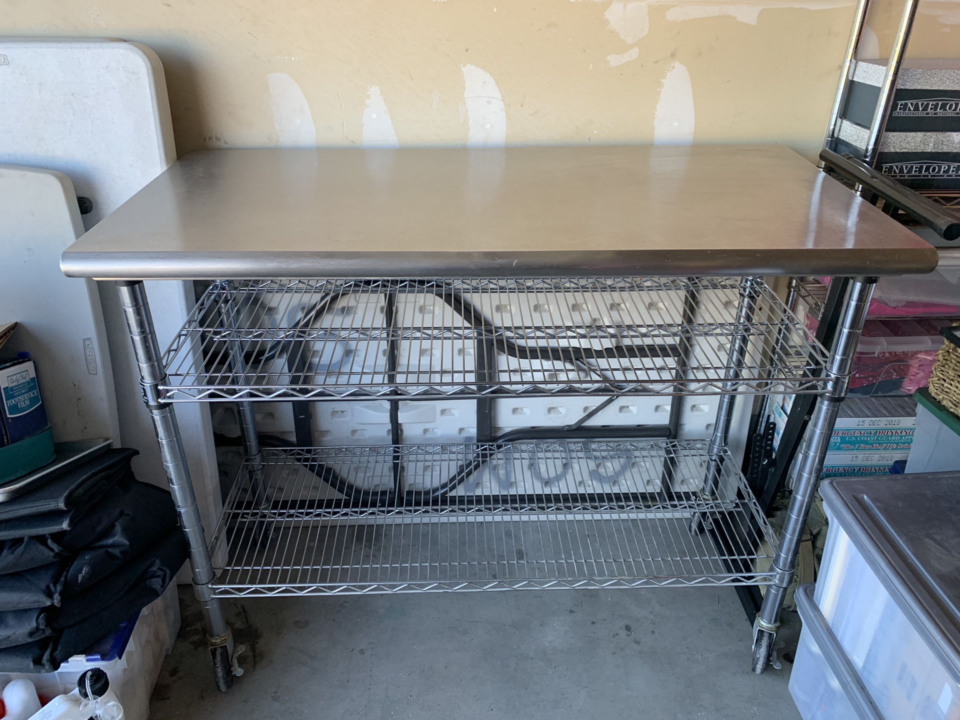Stainless steel chef’s table or work bench