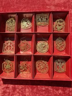 $25.00 - Vtg Christmas Brass Ornaments - "Twelve Days of Christmas"!