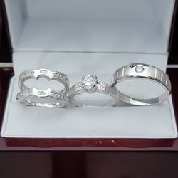New with tag Solid 925 Sterling Silver ENGAGEMENT WEDDING rings set, His 9/10/11  Her 5/7/8/10  $350 TRIO set  OR BEST OFFER ** FREE DELIVERY!!! 📦 🚚