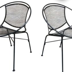 Pair vintage wrought iron radar chairs black