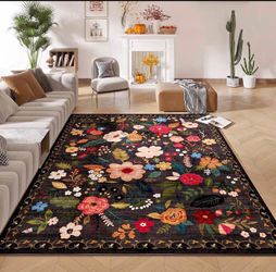 Rugcomf Living Room Rug 5x7 Rug Machine Washable Boho Area Rug Non Slip Floral