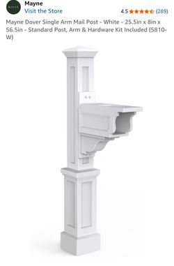 Mayne Dover Single Arm Mail Post - White - 25.5in x 8in x 56.5in - Standard Post - NEW