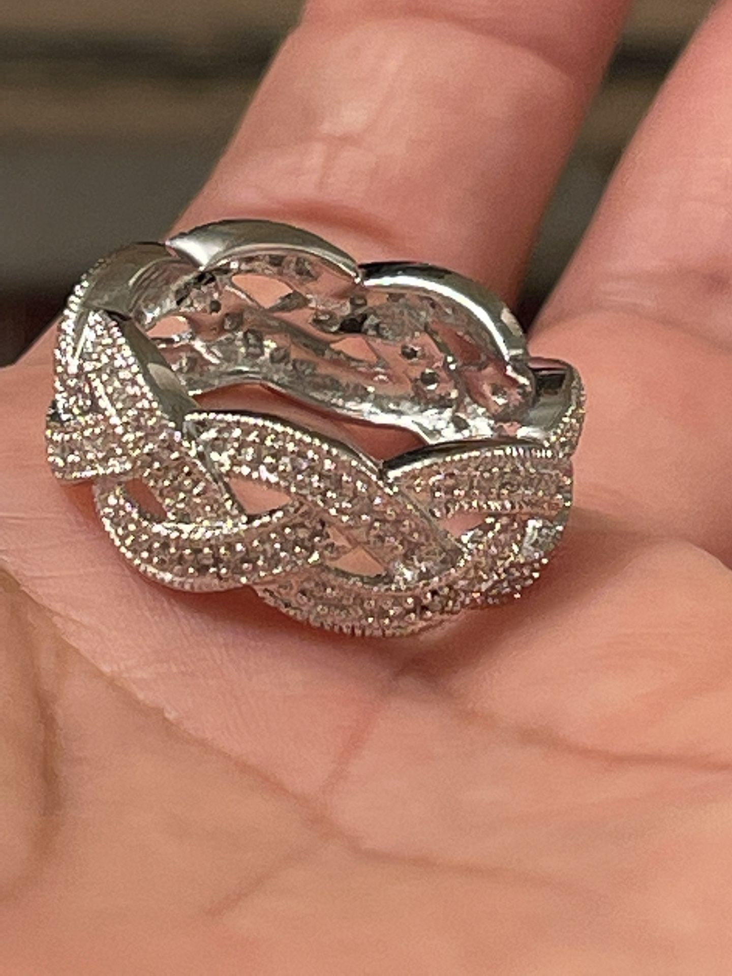 14k White Gold .90CTW Diamond Woven Braid Eternity Band