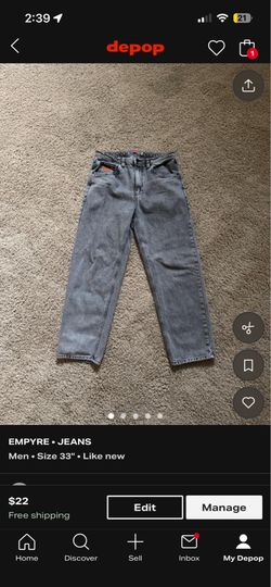 Men’s Grey Empyre size 33 jeans