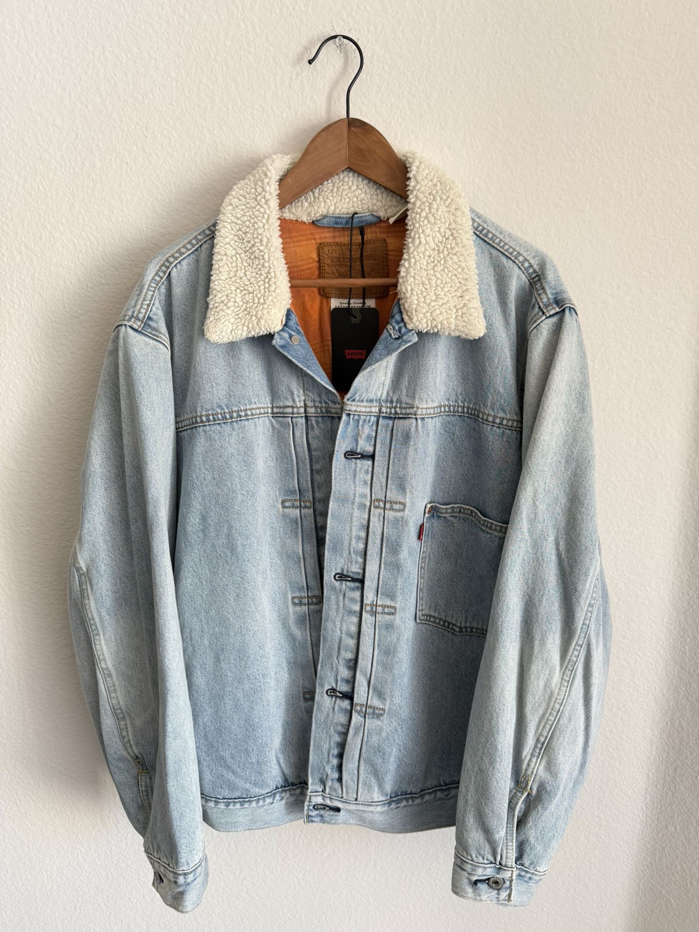 Levi’s Premium Lined Type 1 Sherpa Jacket Washed Denim size XL *RARE BLANK TAG*
