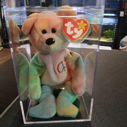 SALE Ty Beanie Baby Peace Bear '96 Tag Errors Excellent Condition - Tri Color Face
