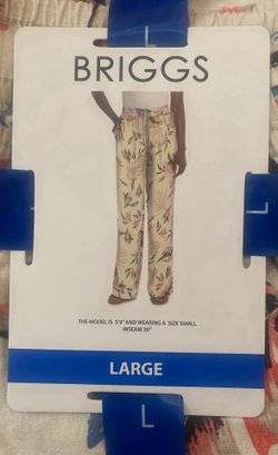 Briggs Women’s Elastic Waistband Pants Tan Floral Pattern Large  Size