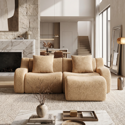 Chico 83" Modular Teddy Fabric L-Shaped Loveseat Sofa with Movable Ottoman