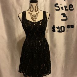 #7-Black Sequins Mini Dress, Brand Name; Emerald. Size 3.