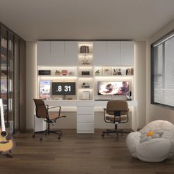 Dual-Person Modern Workstation Spacious White Gaming and Office Desk - 94.5"X86.6"