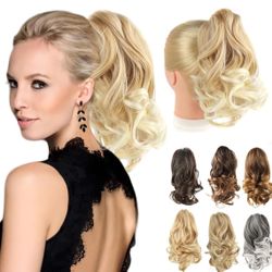Claw Clip Short Ponytail Extensions, Bendable Metals Clip on Pony Tails (12 inch medium to white)