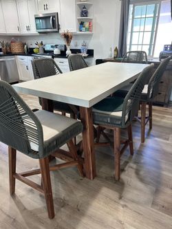Stone dining table with 6 chairs - $800