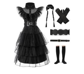 New Black Princess Costume for Toddler Girls 5-6T Halloween Outfit with Wig Belts Socks Gloves