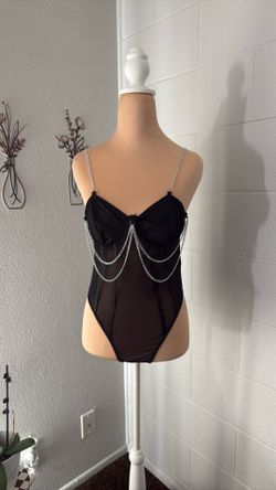 SHEIN Unity Chain Detail Bustier Mesh Cami Bodysuit