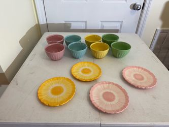 Set ofPastel Stoneware Bowls & Plates by Pier1 Imports