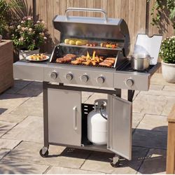 4-Burner Stainless Steel Gas Grill with Side Burner – Brand New