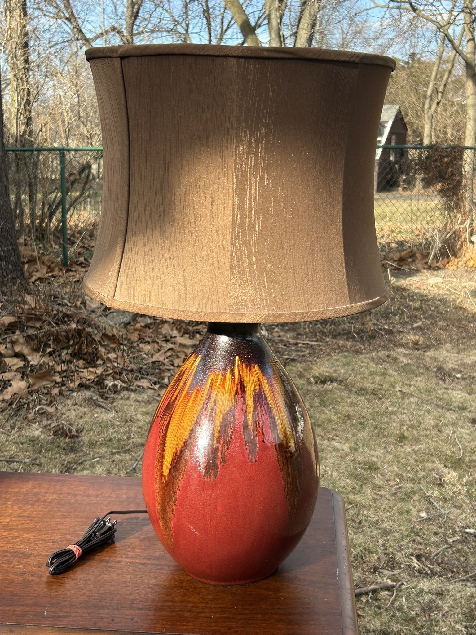 Vintage 27" MCM Drip Glaze Ceramic Table Lamp