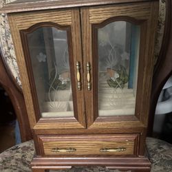 Vintage Armoire Cabinet Jewelry box with floral stained glass