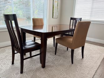 Dining Table, 4 Chairs, Cherry, Bassett, Leaf, Good Condition, Delivery