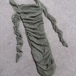 New Medium gold metallic stretchy ruched mini party dress Coctail long sleeve