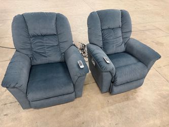 Pair of Blue Power Rocker Recliners