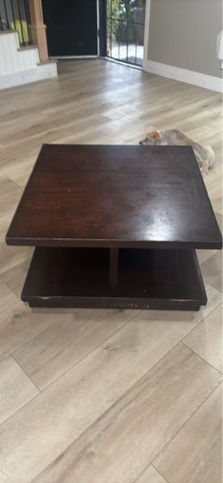 Dark Wood Square Coffee Table with Shelf