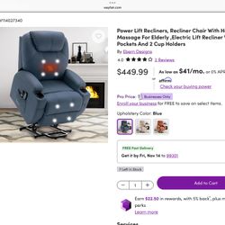 Blue Power Lift Recliner Chair for Elderly, Electric Recliners W/ Heat&Vibration