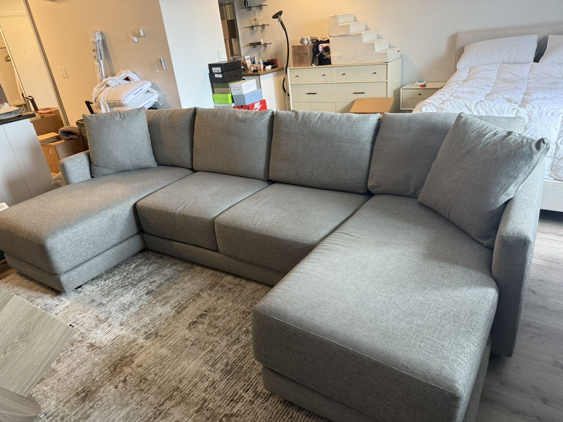 Crate & Barrel 3 piece grey sectional