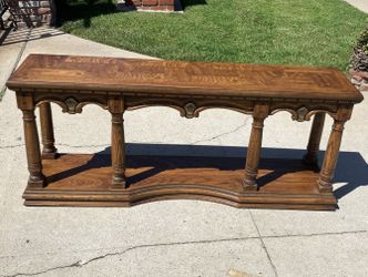 Vintage 1970s Spanish Revival Oak Console/Entry Table – Dated 1979