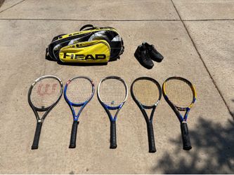Tennis Rackets x5 + Shoes size 9 + Bag
