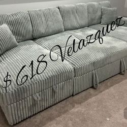 ✅️✅️3 pc Smoke grey corduroy fabric sectional sofa with double storage chaise and pop up sleep area in center✅️