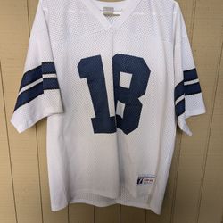 Vintage Bernie Kosar Dallas Cowboys Logo 7 Jersey Sz.Large  #18 NFL Football White