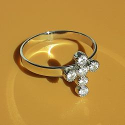 White Sapphire Simple Cross Silver Ring Size 9