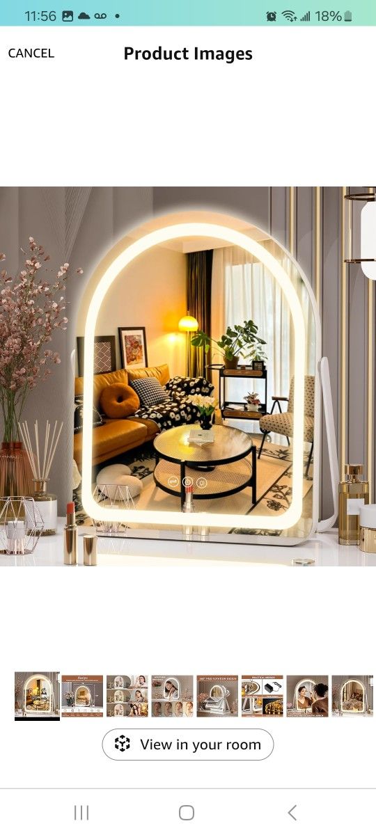 Vanity Mirror with Lights, 11"× 14" Arched LED Makeup Mirror 360°Rotation White